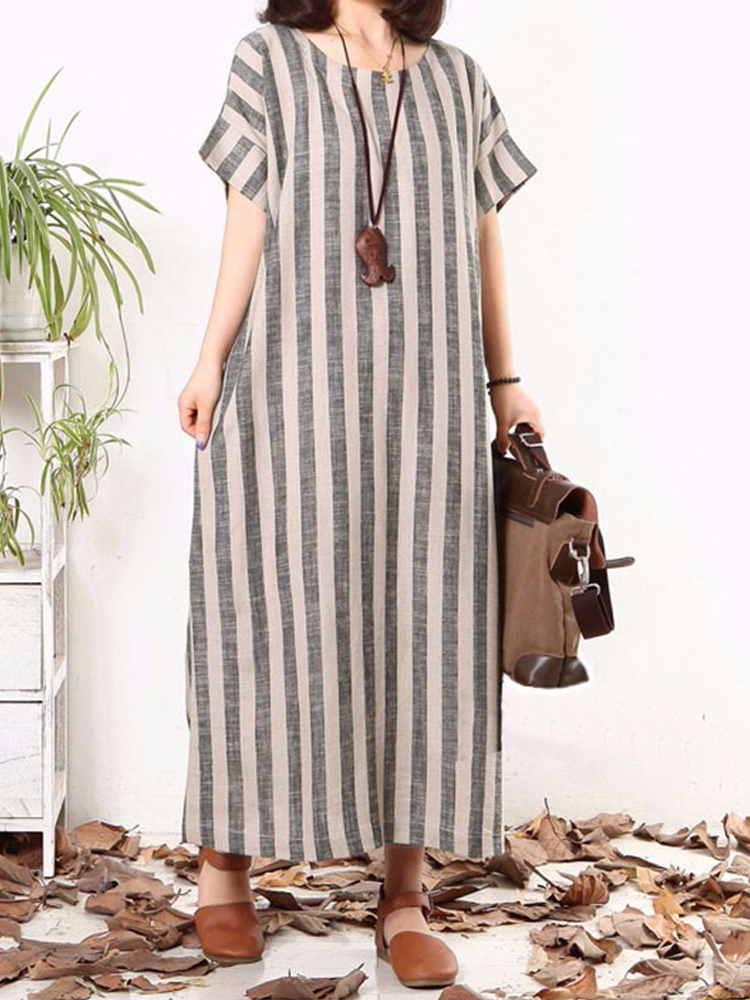Casual-Women-Vertical-Striped-Dress-O-neck-Short-Sleeves-Dresses-1150779