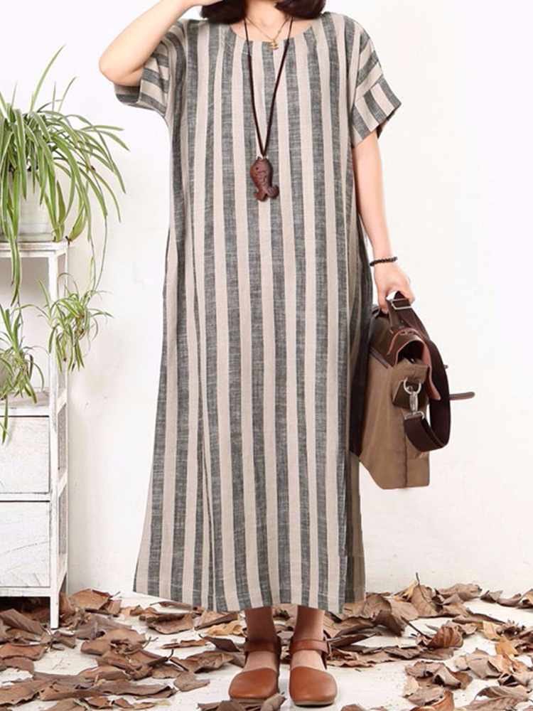 Casual-Women-Vertical-Striped-Dress-O-neck-Short-Sleeves-Dresses-1150779