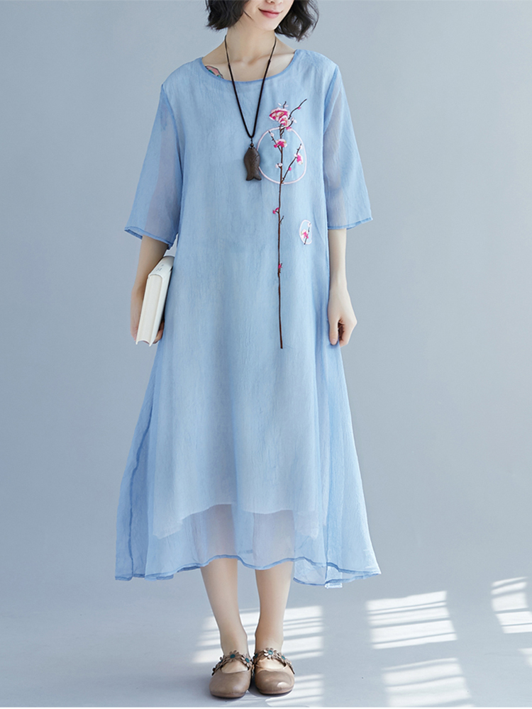 Elegant-Women-Embroidered-Two-Piece-Set-Loose-Dress-1287363