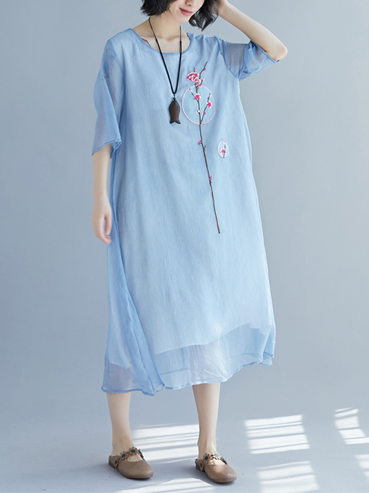 Elegant-Women-Embroidered-Two-Piece-Set-Loose-Dress-1287363