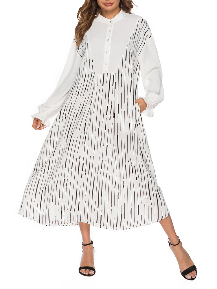 Kvinnor-Elegant-Crew-Neck-Flare-Sleeve-Kaftan-Long-Dress-1431566