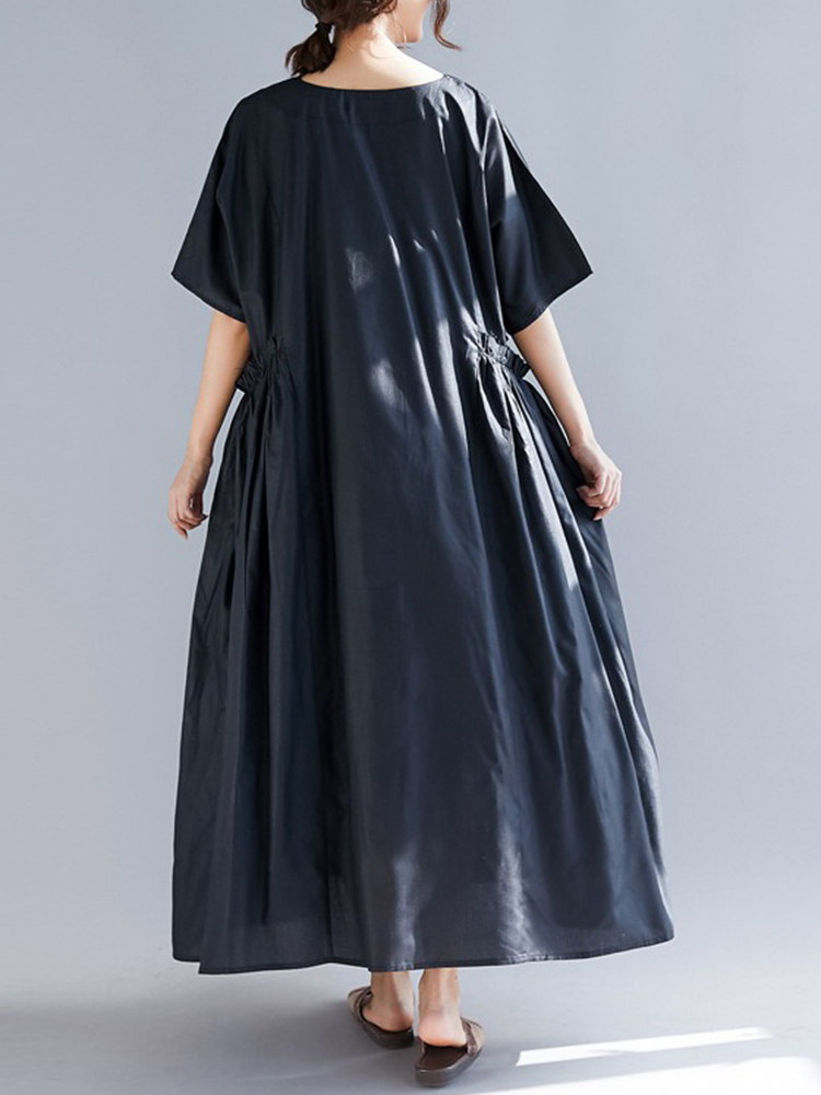Plus-Size-Casual-Half-Sleeve-Pleated-Maxi-Dress-1416324
