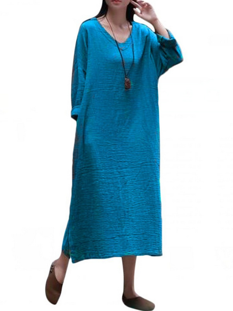 Vintage-Women-A-line-V-neck-Long-Sleeve-Dress-with-Pockets-1395499