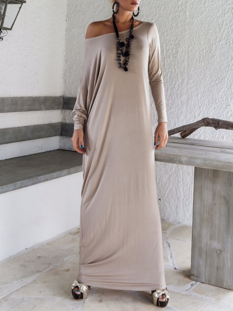 Women-Elegant-Off-shoulder-Solid-Color-Long-Sleeve-Maxi-Dress-1385418