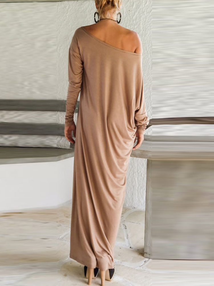 Women-Elegant-Off-shoulder-Solid-Color-Long-Sleeve-Maxi-Dress-1385418