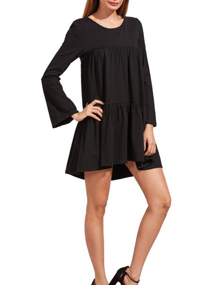 Casual-Women-Brief-Ruched-Flare-Sleeve-Long-Sleeve-Mini-Dresses-1199970