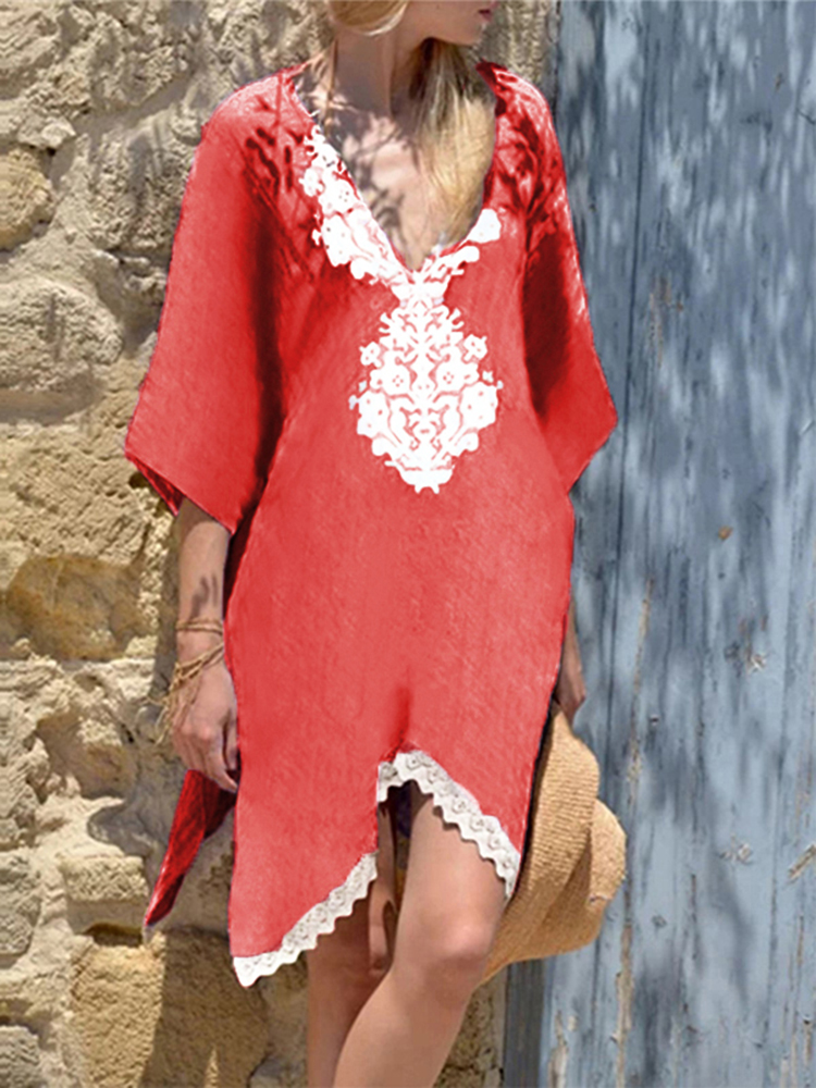 Plus-Size-Boho-Printed-Batwing-Sleeve-Irregular-Hem-Side-Split-Dress-1393460