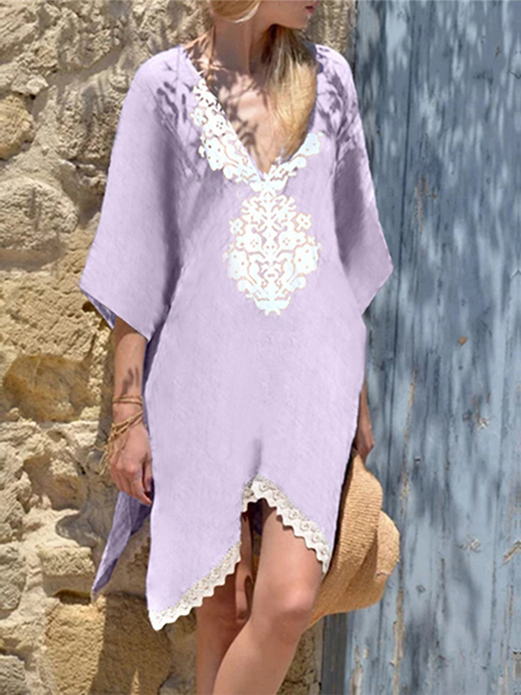Plus-Size-Boho-Printed-Batwing-Sleeve-Irregular-Hem-Side-Split-Dress-1393460