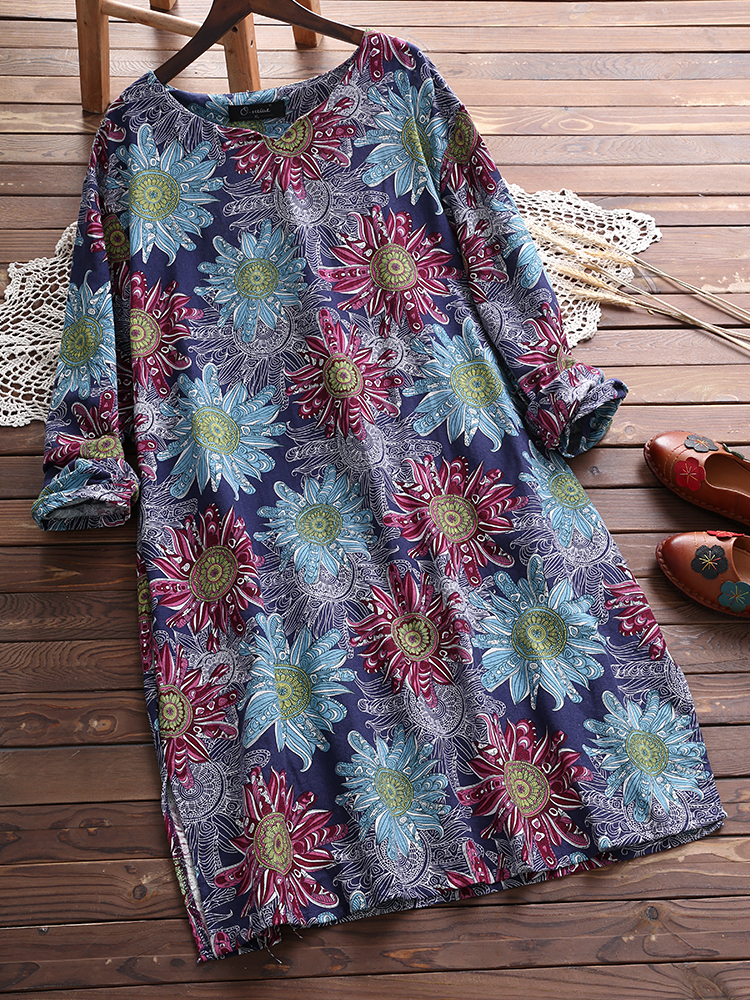 Plus-Size-Women-Floral-Print-Long-Sleeves-Long-Blouse-1309743