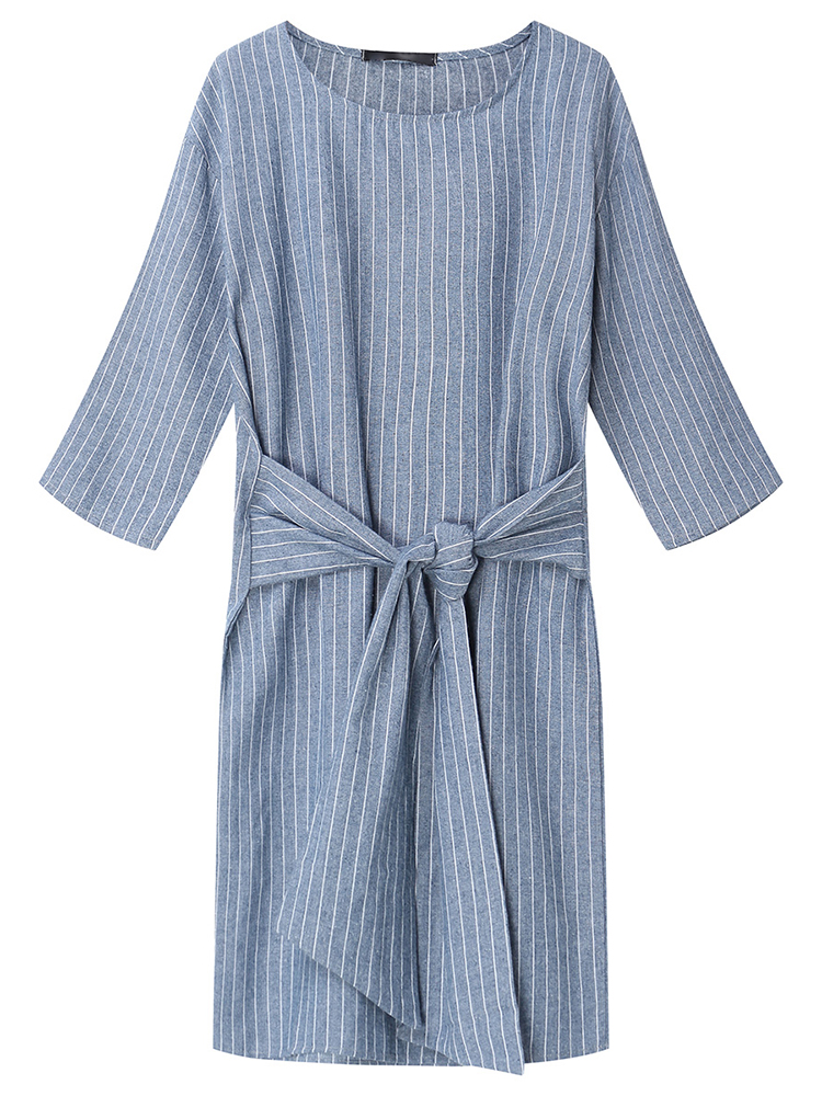 Women-Casual-Stripe-Sashes-Mini-Dress-1291570