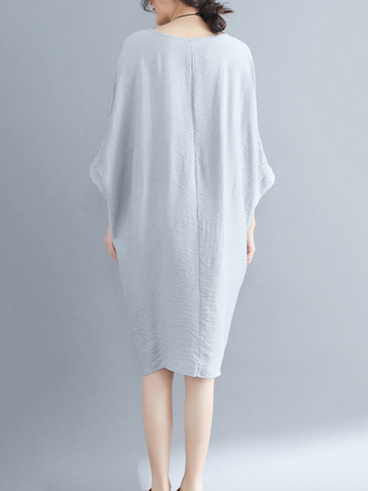 Women-Fashion-Batwing-Sleeves-Cotton-Linen-Mini-Dress-1323993