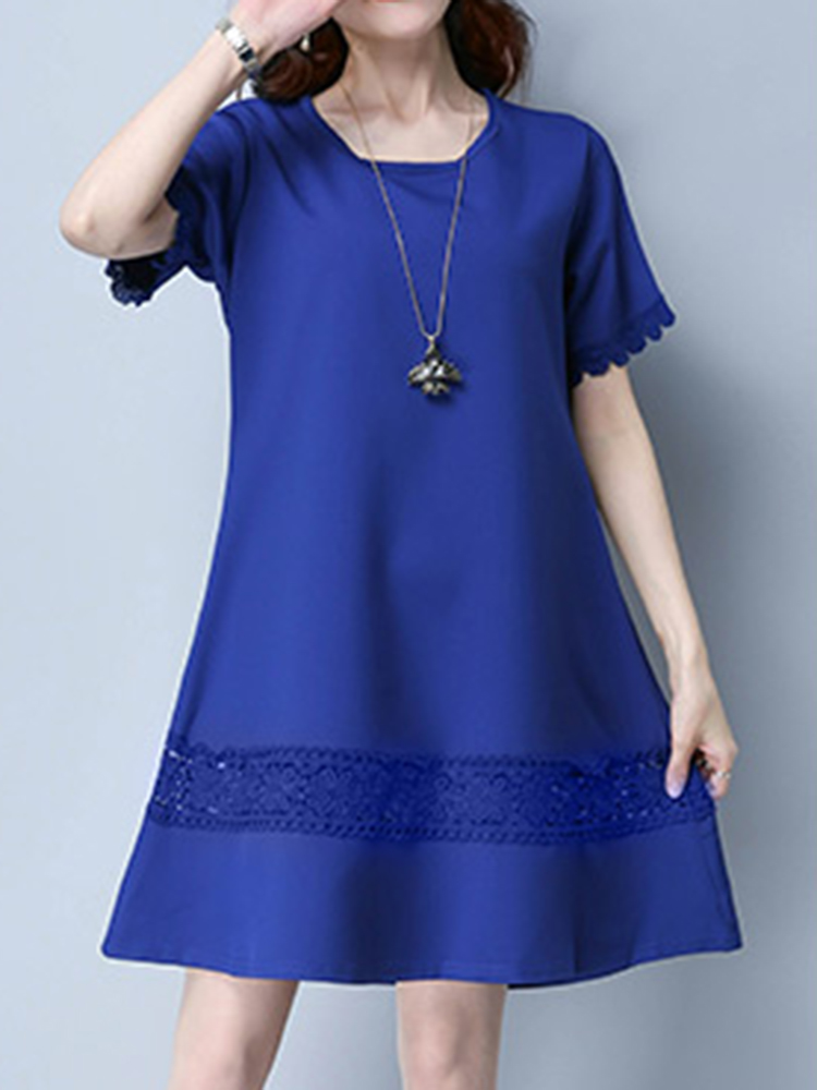 Women-Vintage-Short-Sleeve-Lace-Stitching-Dresses-Round-Neck-Mini-Dresses-1156860