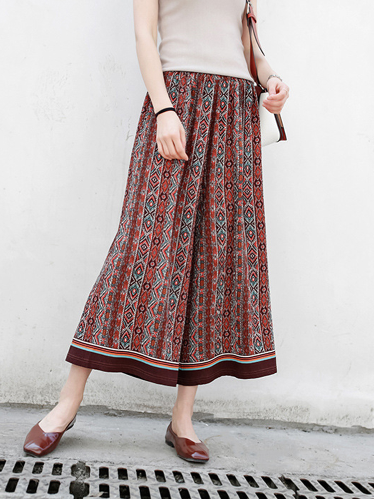 Bohemian-Women-Patchwork-Elastic-Waist-Wide-Leg-Pants-1289043