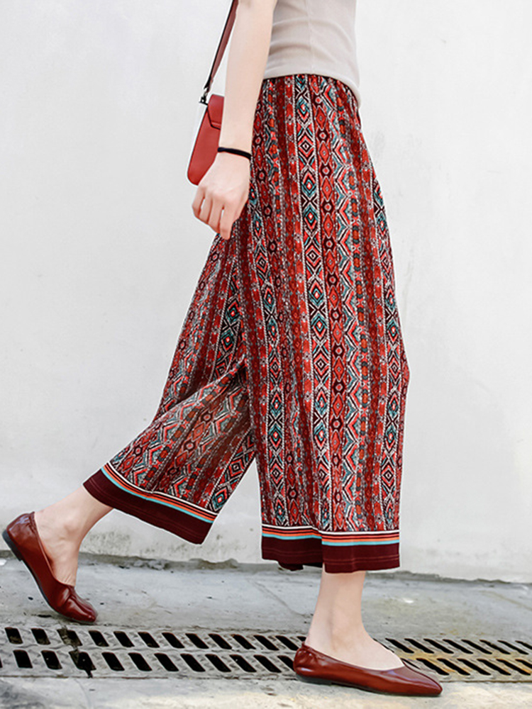 Bohemian-Women-Patchwork-Elastic-Waist-Wide-Leg-Pants-1289043