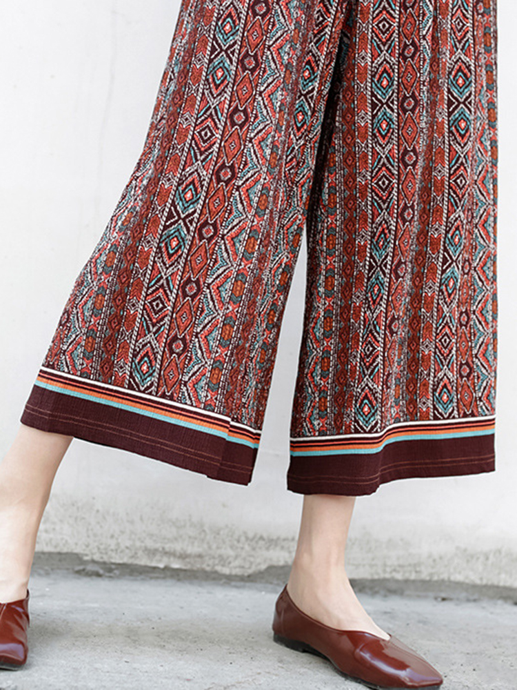 Bohemian-Women-Patchwork-Elastic-Waist-Wide-Leg-Pants-1289043