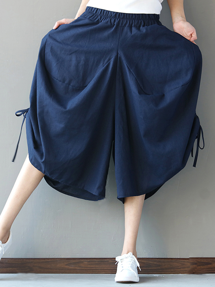 Casual-Loose-Solid-Folk-Style-Pocket-Side-Slit-Women-Pants-1147107