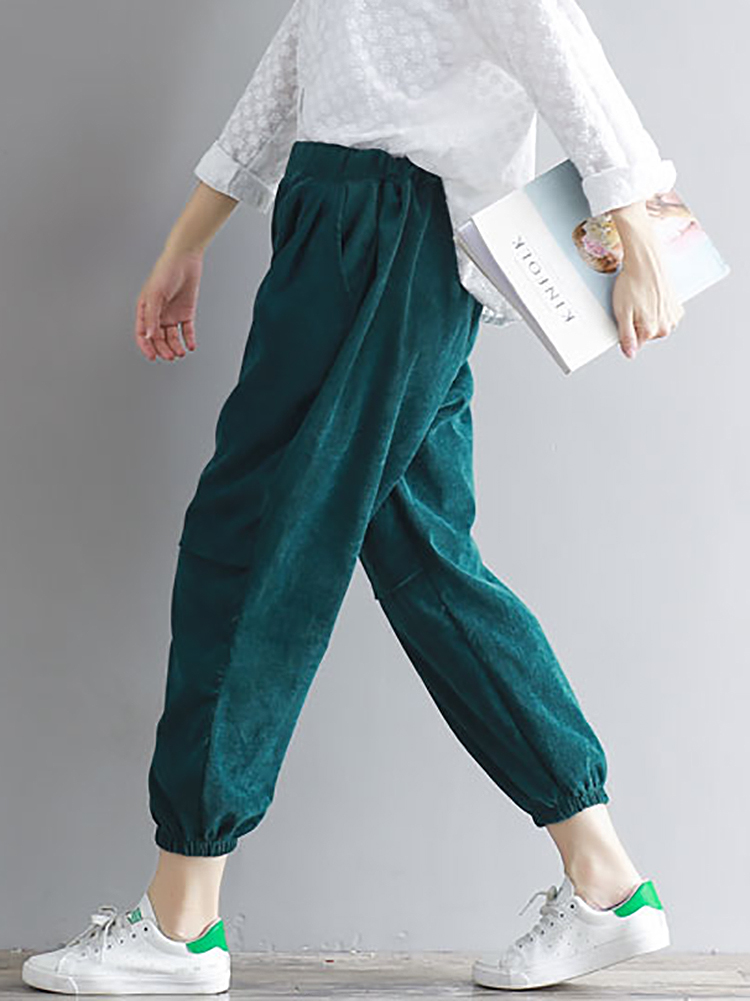 Casual-Women-Elastic-High-waisted-Corduroy-Lantern-Pants-1193675