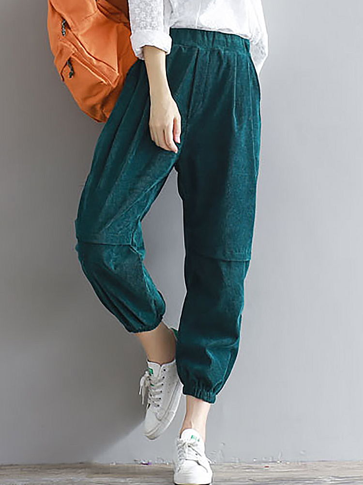 Casual-Women-Elastic-High-waisted-Corduroy-Lantern-Pants-1193675