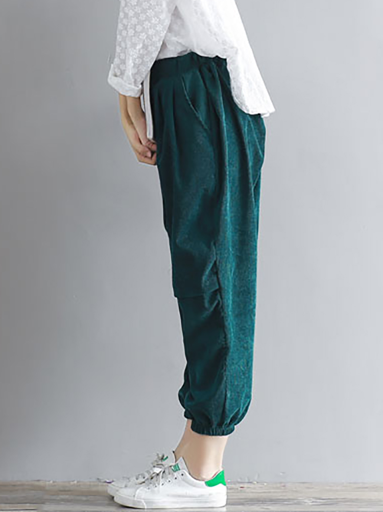 Casual-Women-Elastic-High-waisted-Corduroy-Lantern-Pants-1193675