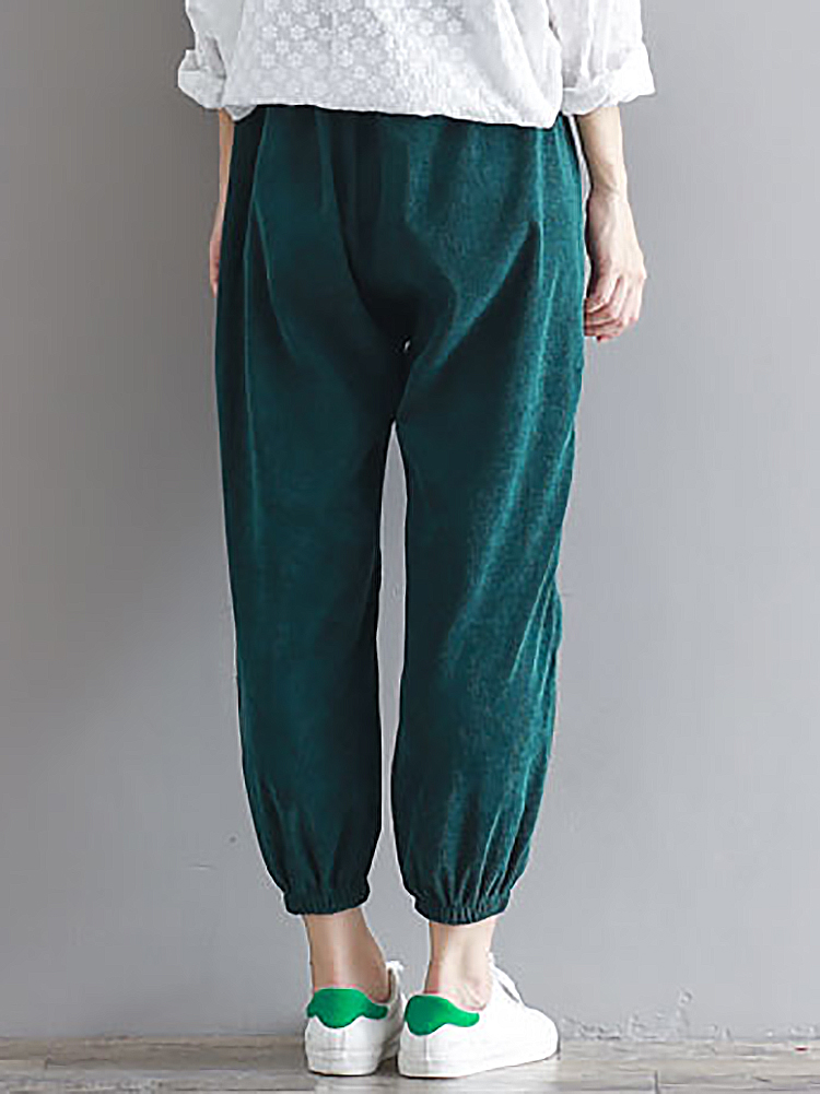 Casual-Women-Elastic-High-waisted-Corduroy-Lantern-Pants-1193675