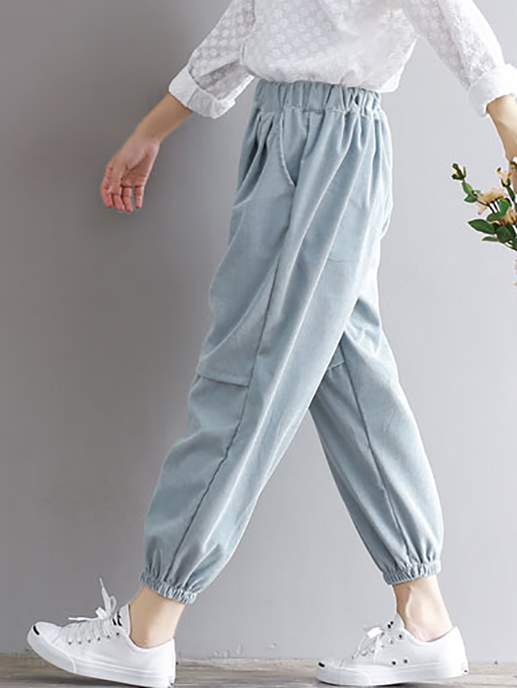 Casual-Women-Elastic-High-waisted-Corduroy-Lantern-Pants-1193675