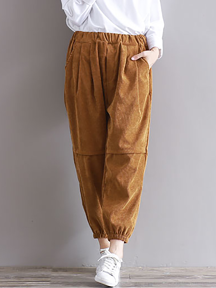 Casual-Women-Elastic-High-waisted-Corduroy-Lantern-Pants-1193675