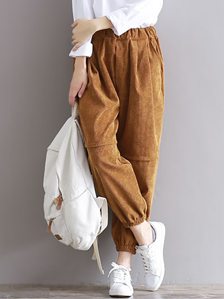 Casual-Women-Elastic-High-waisted-Corduroy-Lantern-Pants-1193675