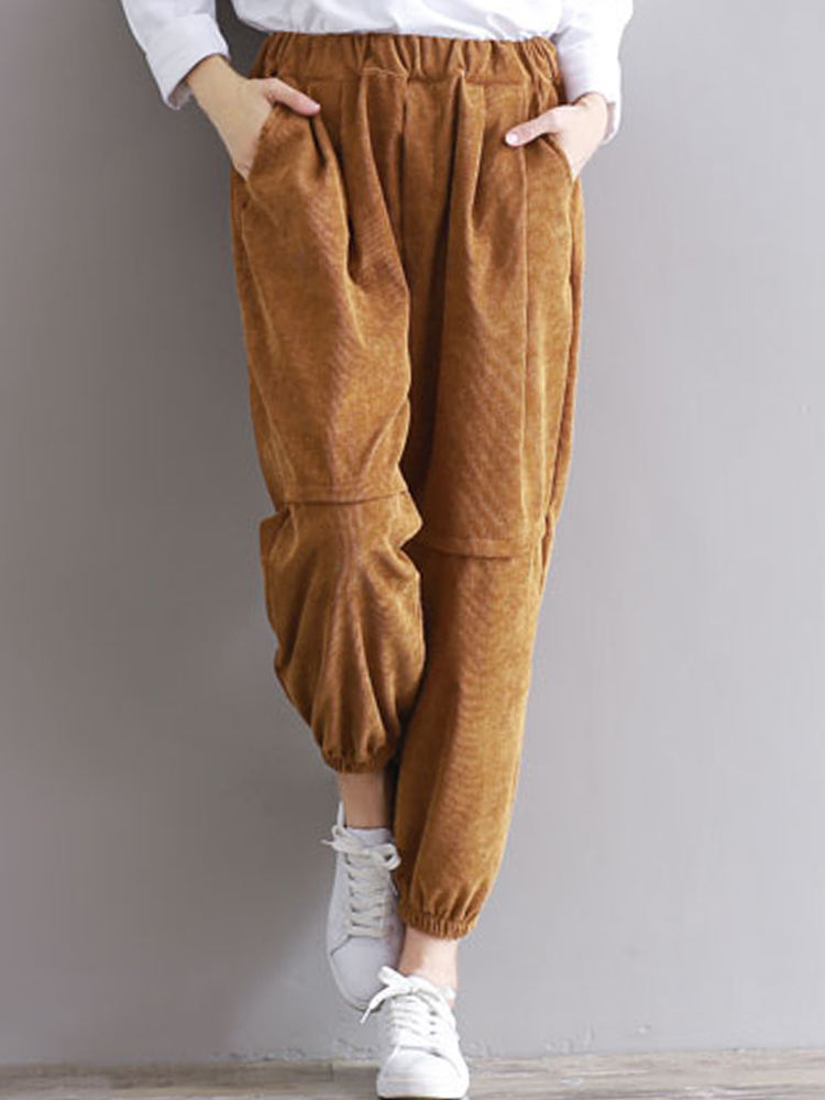 Casual-Women-Elastic-High-waisted-Corduroy-Lantern-Pants-1193675