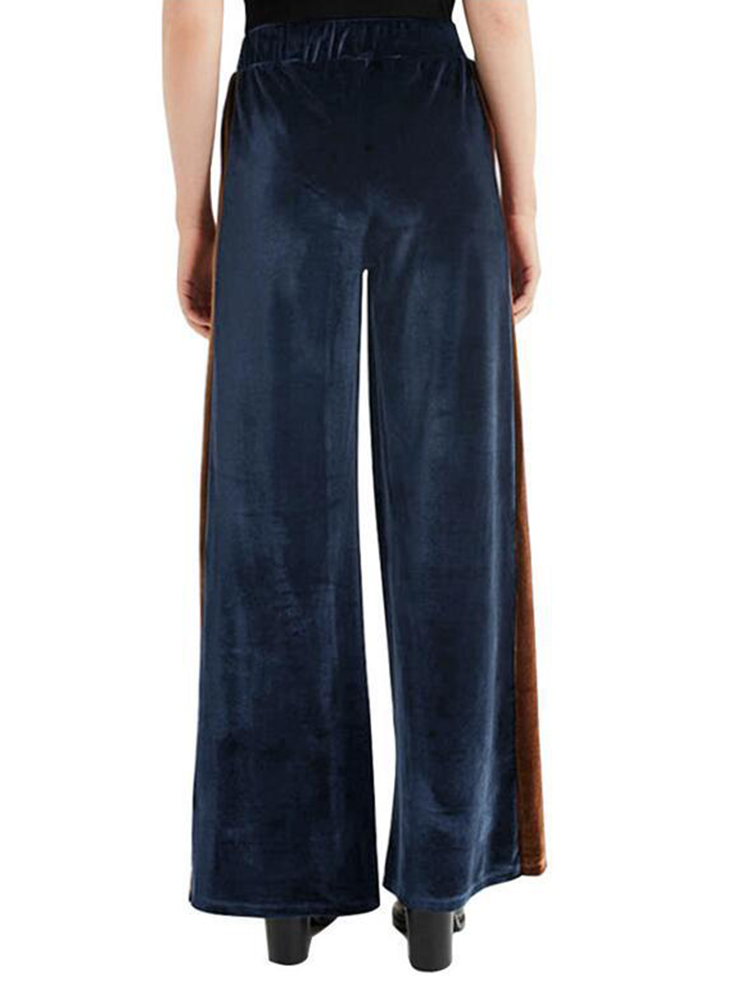 Casual-Women-Gold-Velvet-Color-Splicing-Wide-Leg-Pants-1236310