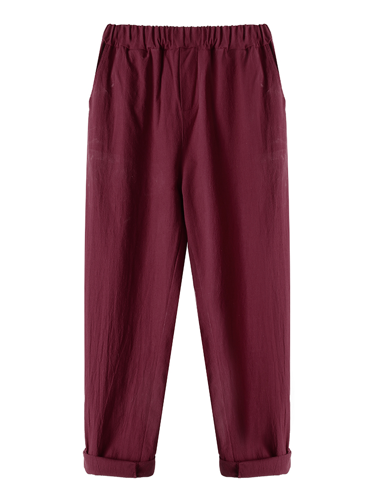 Casual-Women-Pockets-Straight-Elastic-Waist-Harem-Pants-1278272