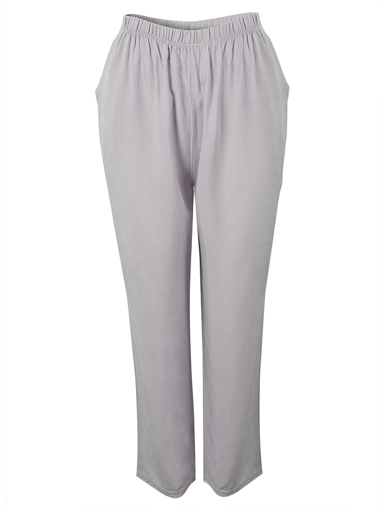 Loose-Women-Solid-Plain-Elastic-Waist-Pants-1049179