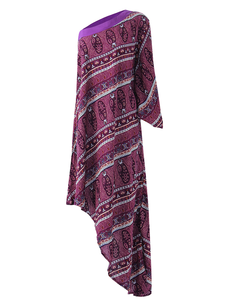 Blue-And-Purple-Print-Bohemian-Seaside--Word-Shoulder-Irregular-Dress-1126031