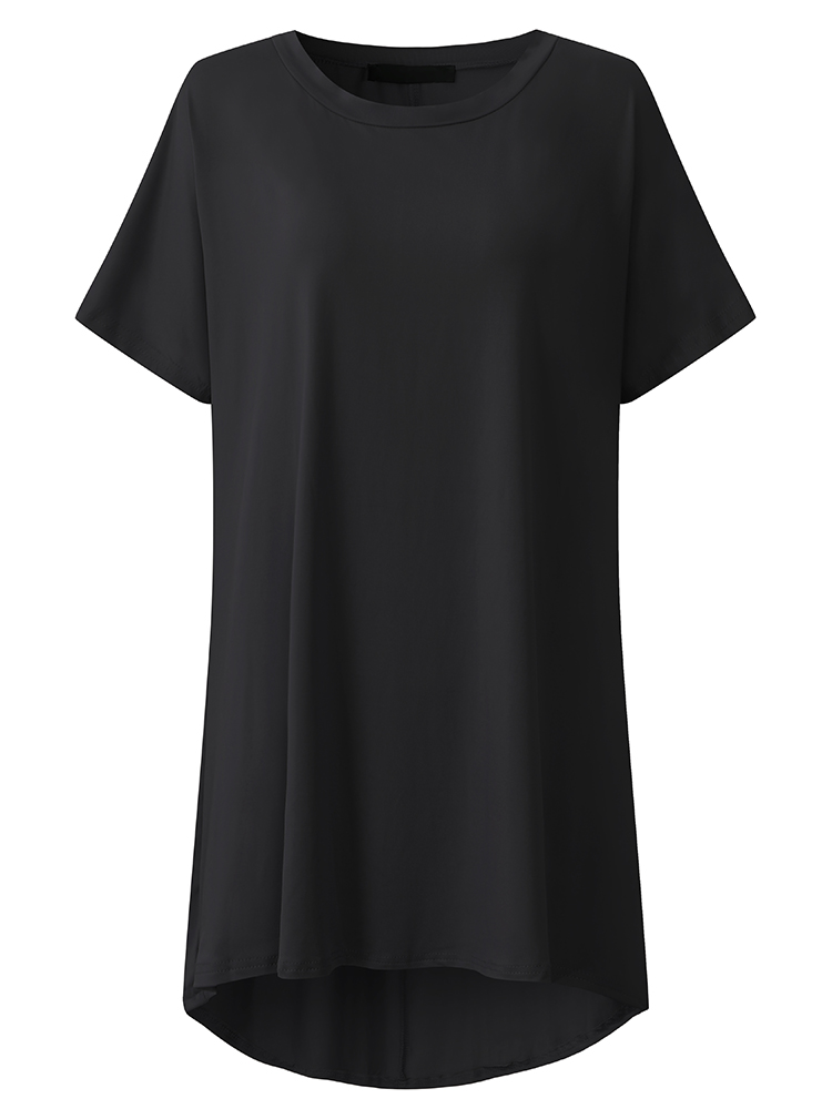 Casual-Loose-Solid-Color-Off-Shoulder-Short-Sleeves-Irregular--Mini-Dress-1146672