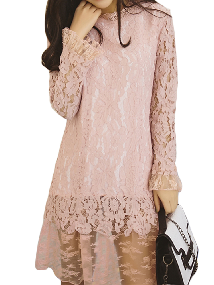 Elegant-Women-Crew-Neck-Ruffle-Lace-Crochet-Stitching-Dress-1047586