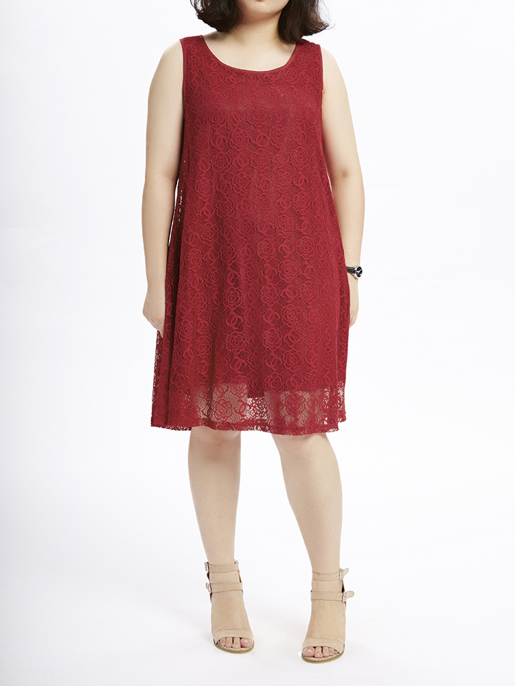 L-5XL-Elegant-Women-Sleeveless-Lace-Crochet-Hollow-Party-Dress-1064570