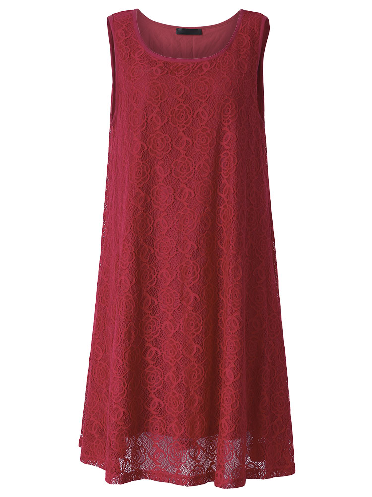 L-5XL-Elegant-Women-Sleeveless-Lace-Crochet-Hollow-Party-Dress-1064570