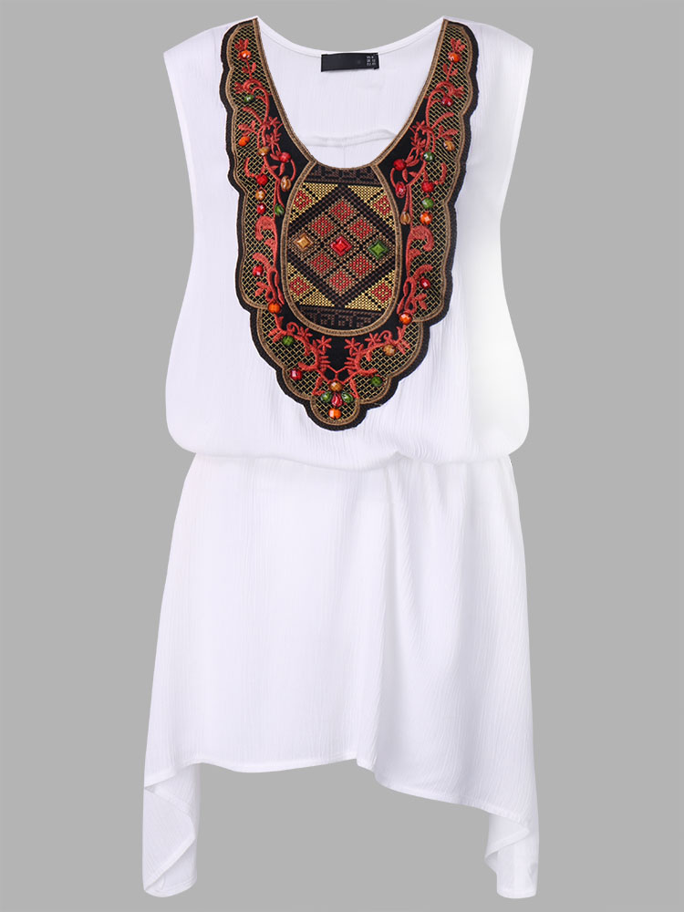 L-5XL-Ethnic-Style-Women-Embroidery-Stitching-High-Low-Mini-Dress-1061503