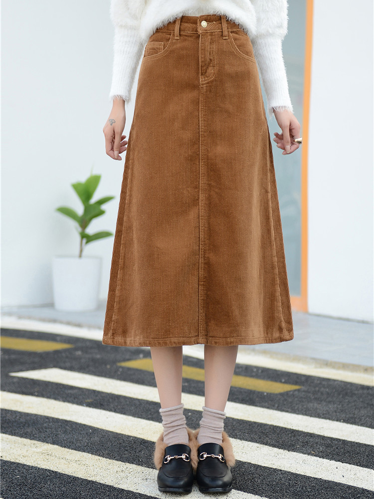 3XS-6XL-Casual-Women-Corduroy-A-Line-Mid-Long-Skirts-1236275