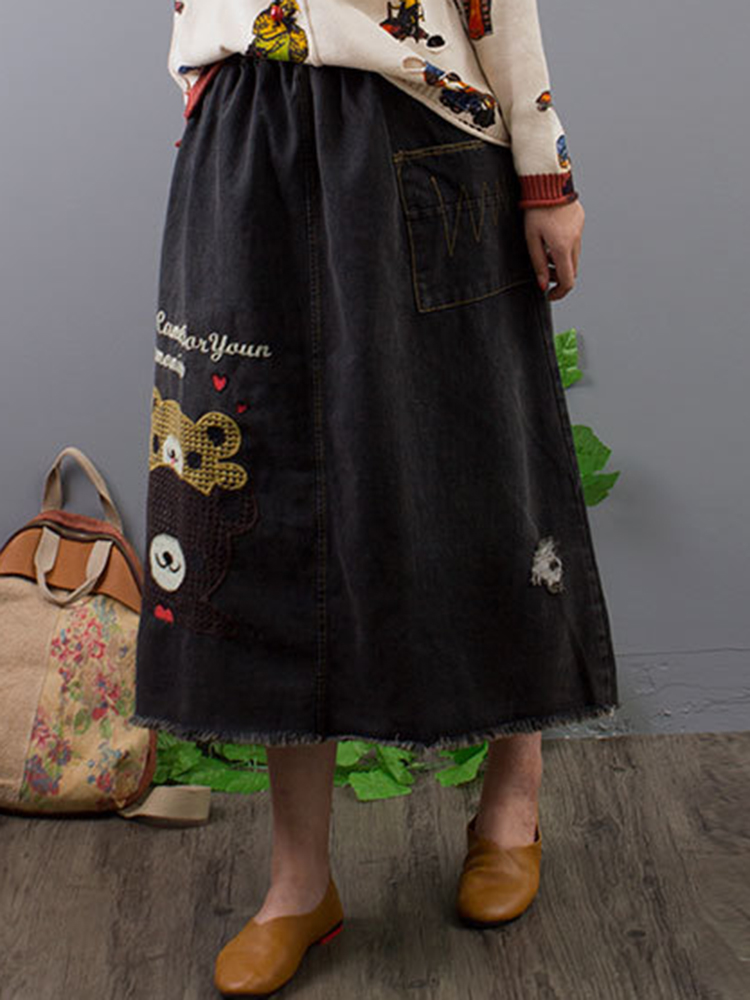 Casual-Cartoon-Print-Elastic-Waist-Denim-Skirts-with-Pockets-1383915