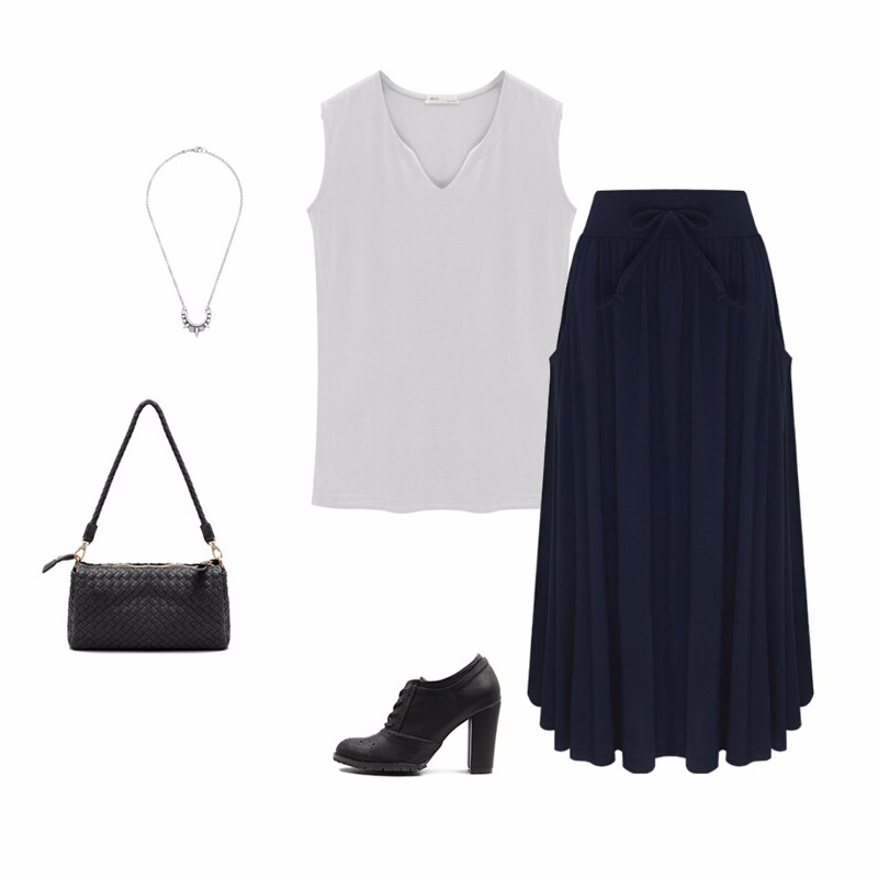 Casual-Lady-Ruffles-Elastic-High-Waist-Pure-Color-Pocket--Skirt-1024031