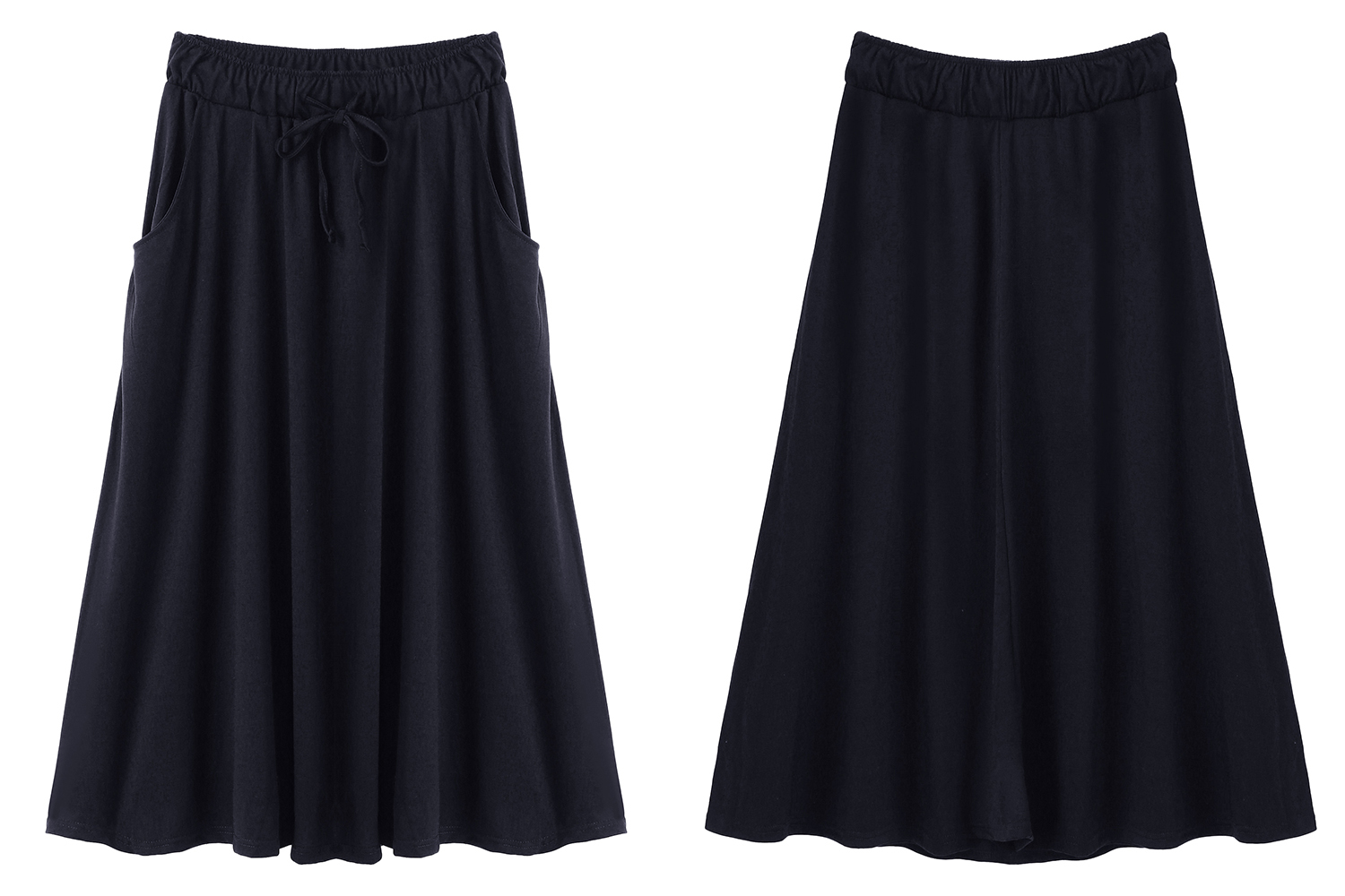 Casual-Lady-Ruffles-Elastic-High-Waist-Pure-Color-Pocket--Skirt-1024031