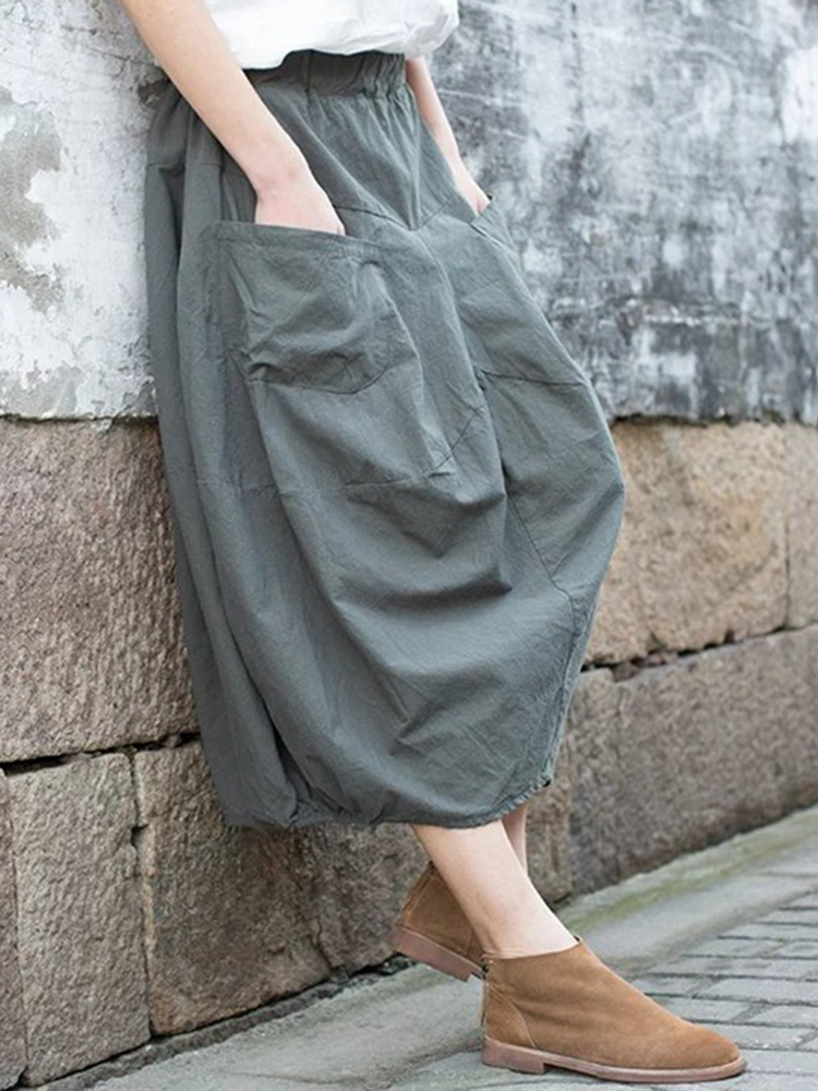 Casual-Women-Pure-Color-Cotton-Skirts-with-Pockets-1272484