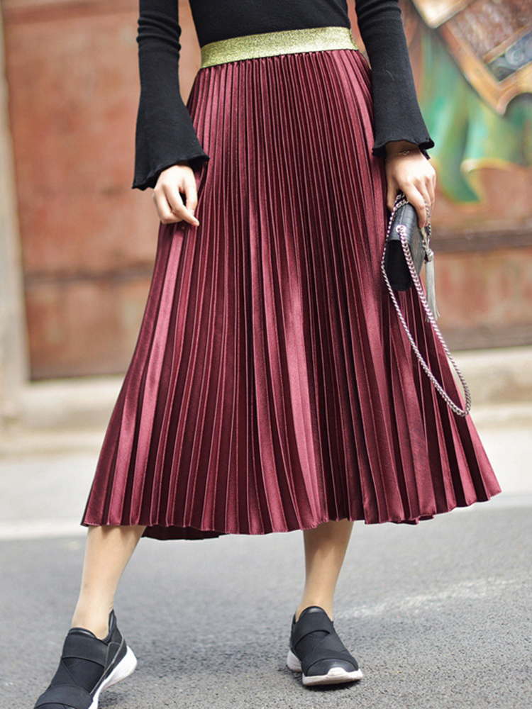 Elegant-Women-6-Colors-Velvet-Pleated-Skirts-1235368