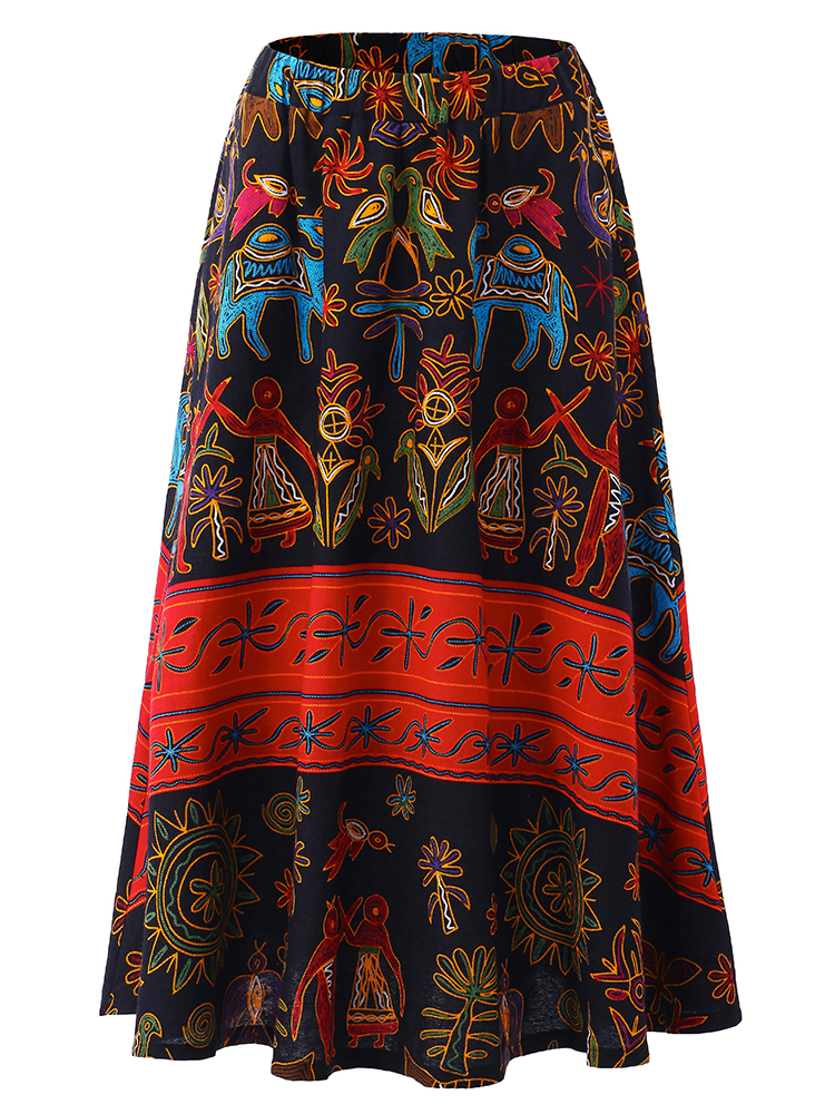 O-NEWE-M-5XL-Casual-Women-Ethnic-Style-Print-Skirt-1130656