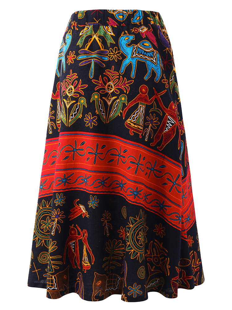 O-NEWE-M-5XL-Casual-Women-Ethnic-Style-Print-Skirt-1130656