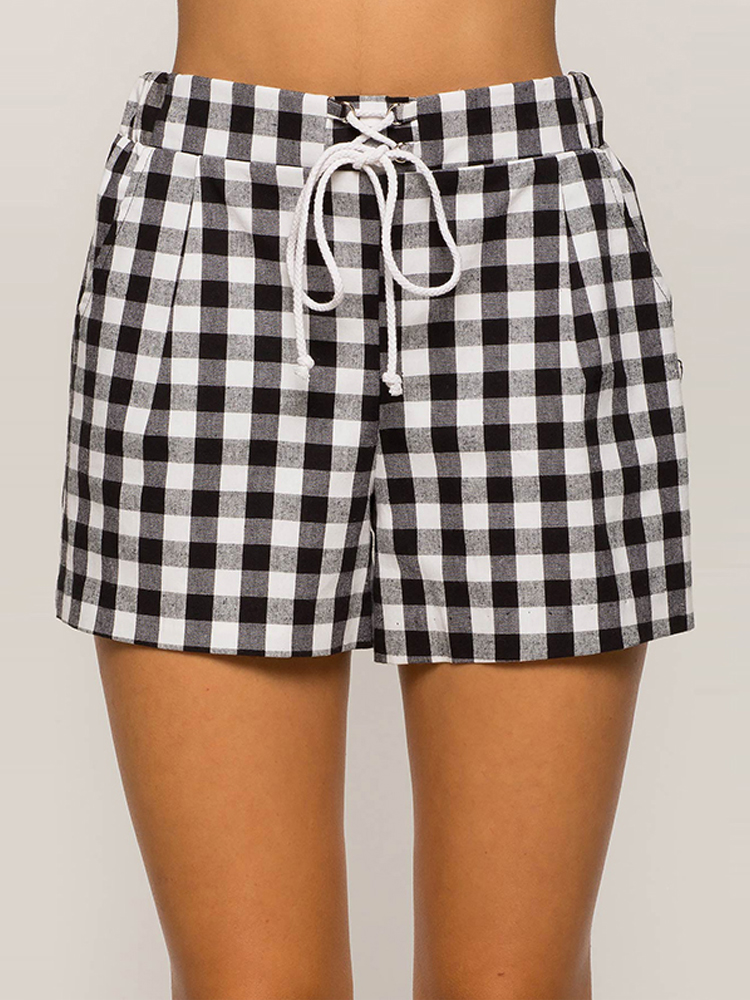 Plus-Size-Women-Elastic-High-Waist-Plaid-Shorts-1298215