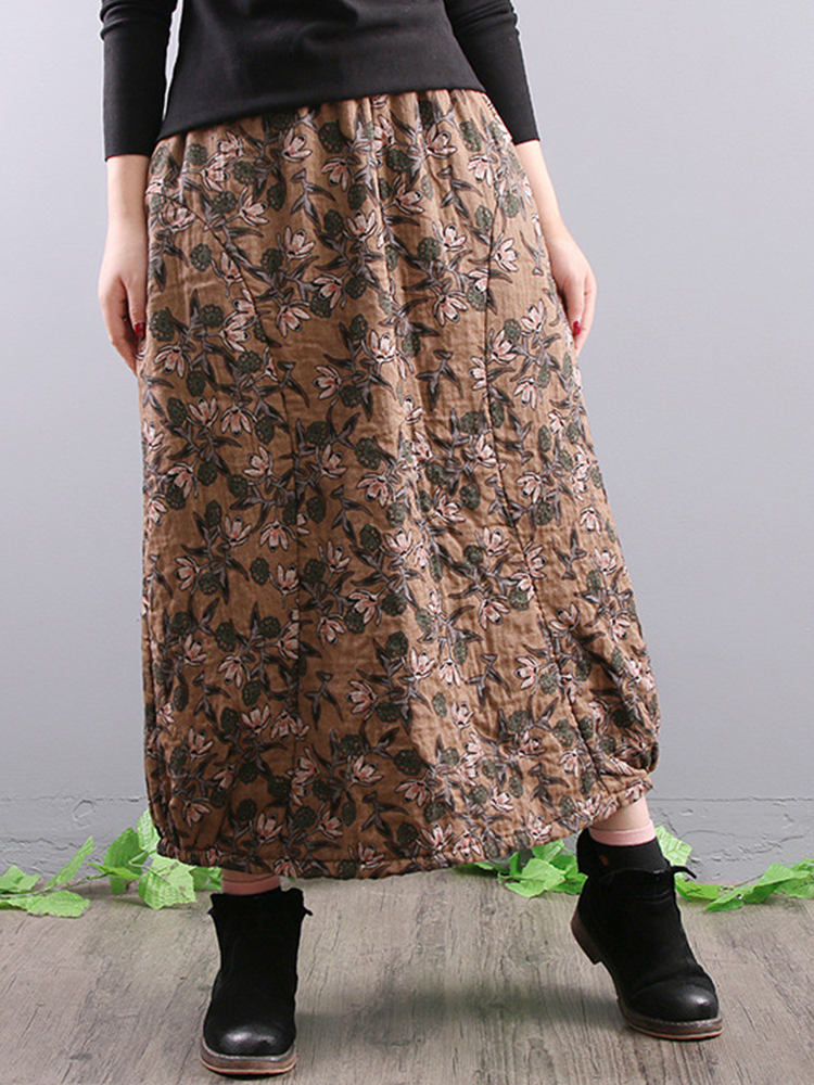 Women-Elegant-Floral-Print-A-line-Long-Skirts-1382005