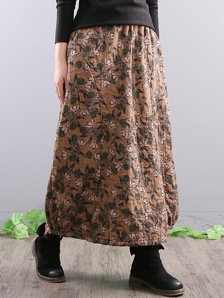 Women-Elegant-Floral-Print-A-line-Long-Skirts-1382005