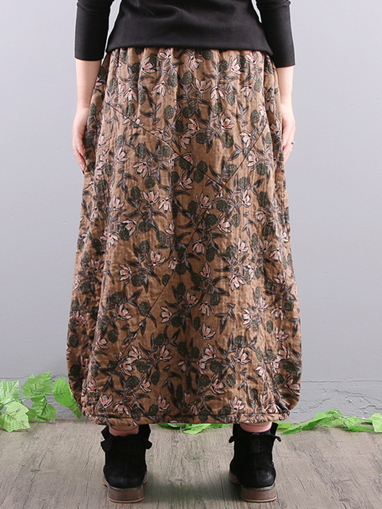 Women-Elegant-Floral-Print-A-line-Long-Skirts-1382005