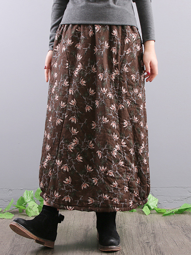 Women-Elegant-Floral-Print-A-line-Long-Skirts-1382005